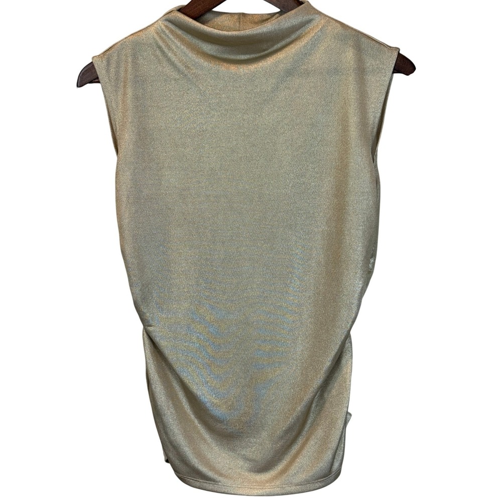 Rebecca Minkoff Metallic Gold Sheer Mock Neck Blouse Size Small